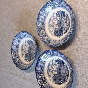 Set of 3 soup or salad bowls Mt Vernon scene